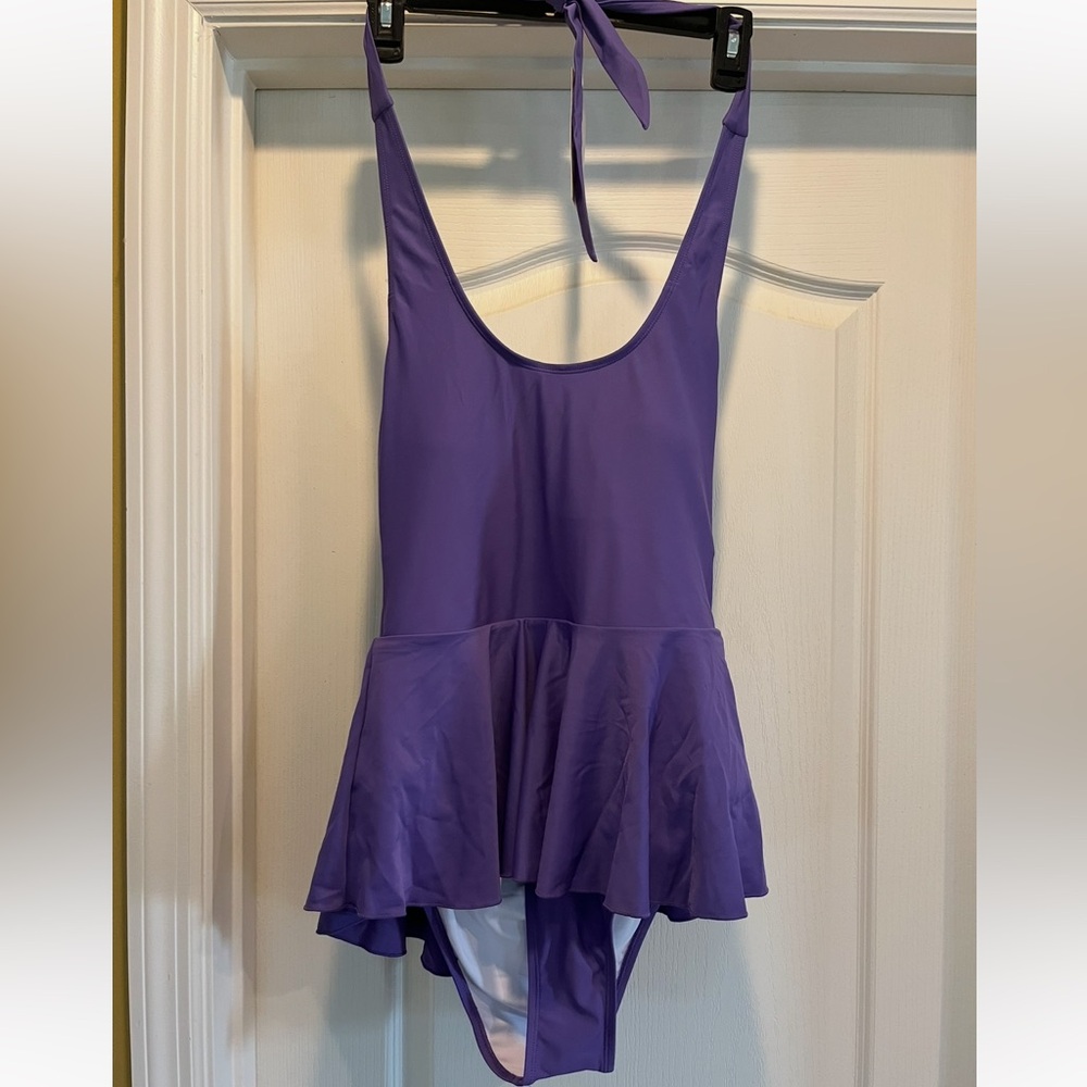 NWT Halara Purple Halter Tie Neck One Piece with Skirt Size XL